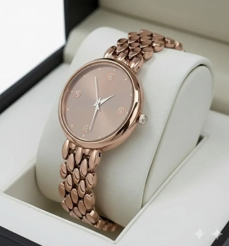 Women's Rose Gold Bracelet Watch with Crystal Diamond Accents
