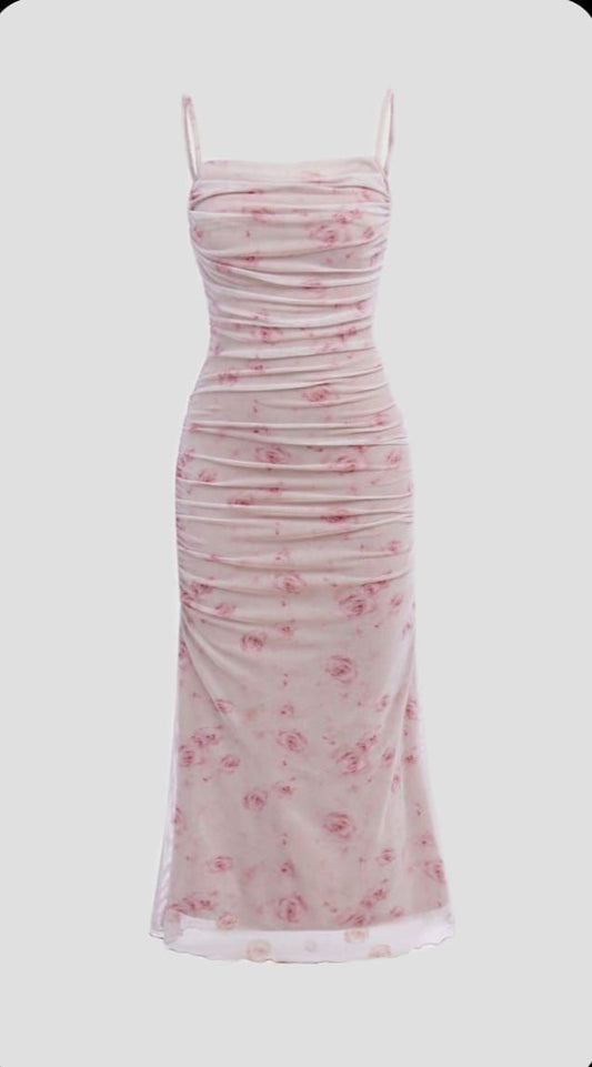 Women's Taupe Satin Ruched Side Slit Maxi Dress