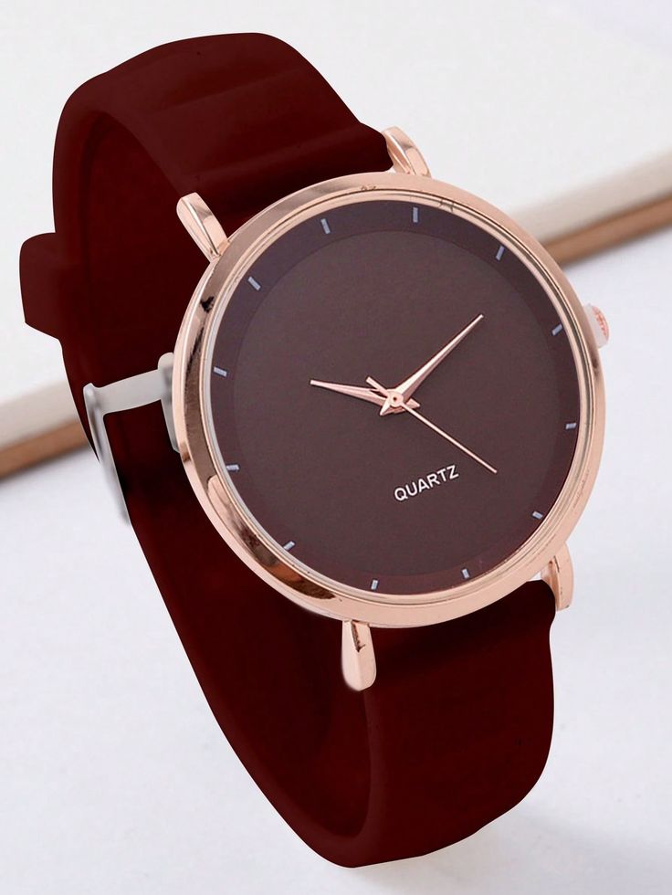Unisex Rose Gold Minimalist Watch with Burgundy Leather Strap