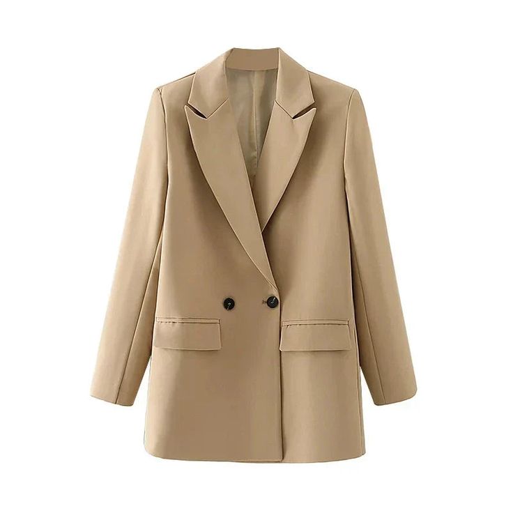 Women's Olive Green Double-Breasted Formal Blazer with Pockets