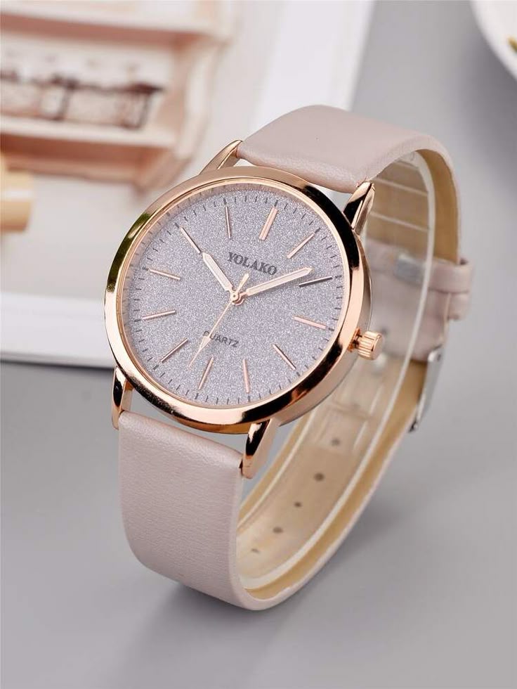 Women's Rose Gold Glitter Dial Watch with Blush Pink Leather Strap