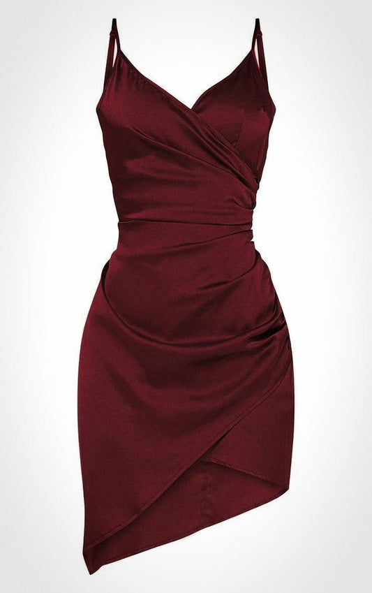 Women's Wine Red Ruffle Sleeve V-Neck Bodycon Dress